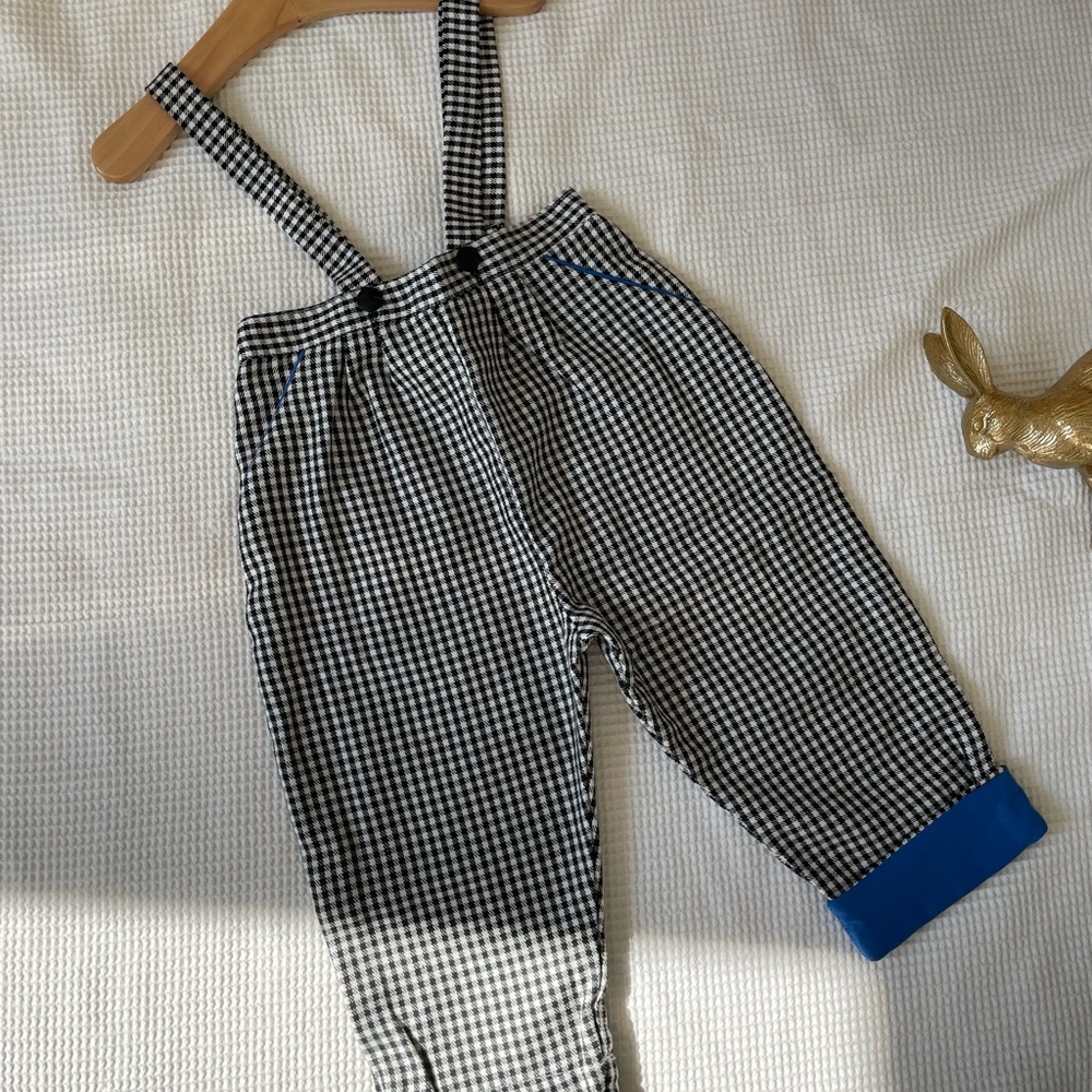 Kids Gingham Overalls with Blue Accents